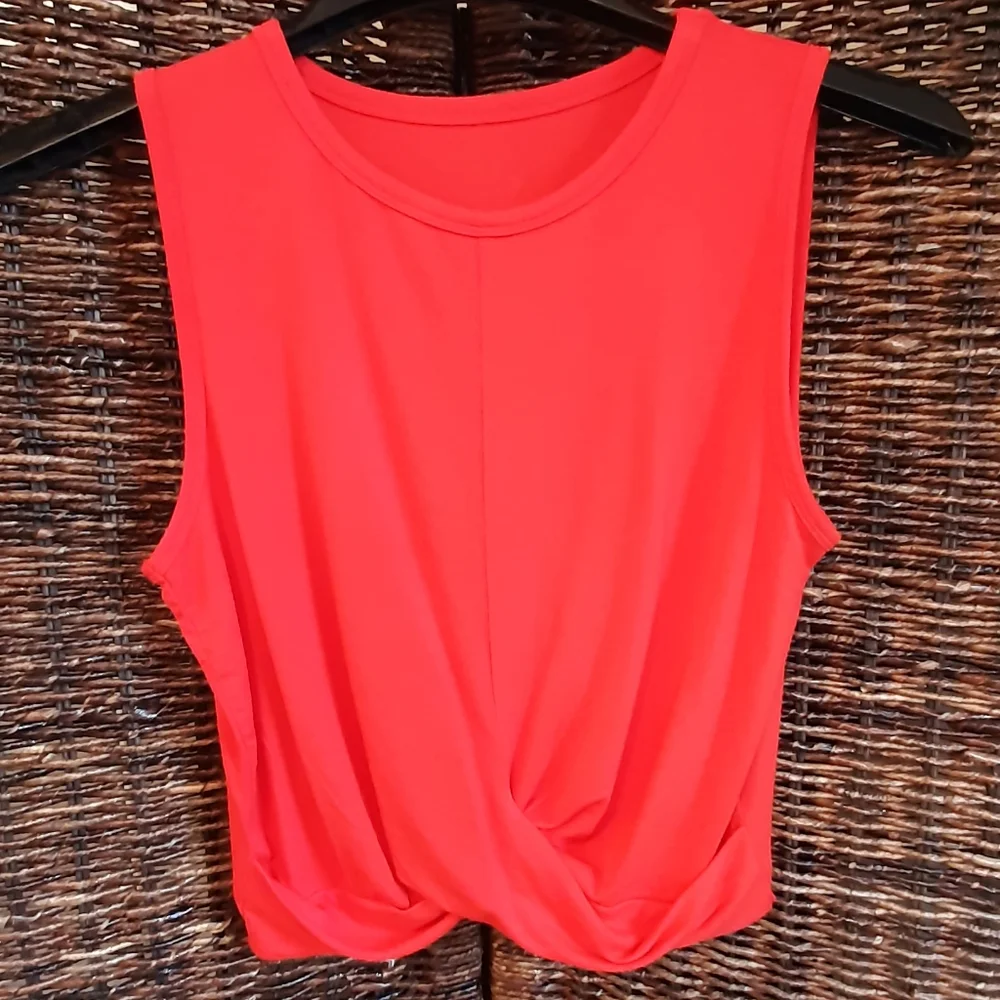 Alo Yoga Cover Tank Medium Cherry Red Jersey Knit Soft Workout Gym - Picture 2 of 4